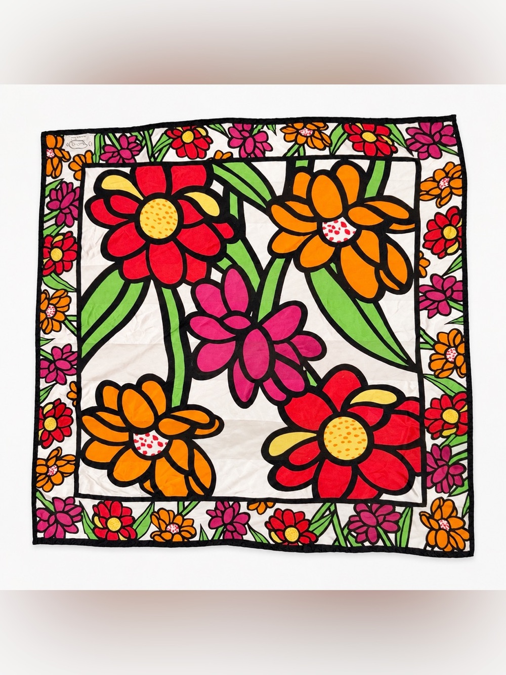 OSCAR DE LA RENTA Silk Floral Pop Art Handkerchief Headscarf Neck Tie Wrap